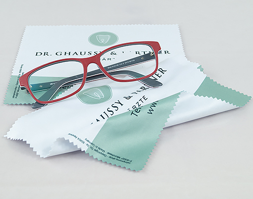 Brillenputztücher bedruckt Brille Brillentuch Tuch Polyclean Patientengeschenk Präsent Praxis Zahnarzt Give-Away