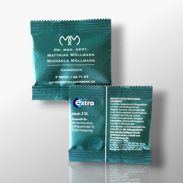 Flow-Pack-Kaugummi-Wrigley-bedruckt-Zahnarzt-Zahnarztpraxis-4C-mehrfarbig